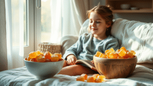 A girl with yellow Charlotte’s Web Gummies
