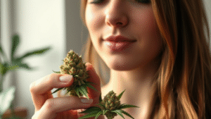 A girl holding Gary Satan Strain weed in her hand