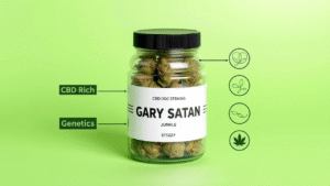A plastic jar having Gary Satan Strain in it 