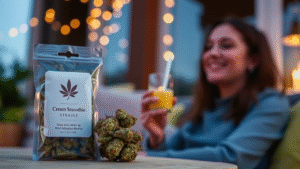 cream smoothie strain inside a plastic bag and a girl is drinking juice besides it.