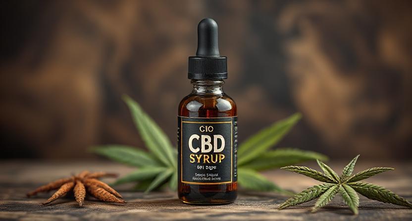 I glass bottle having cbd syrup in it