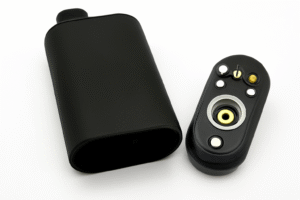Black portable vape battery with magnetic connector. 