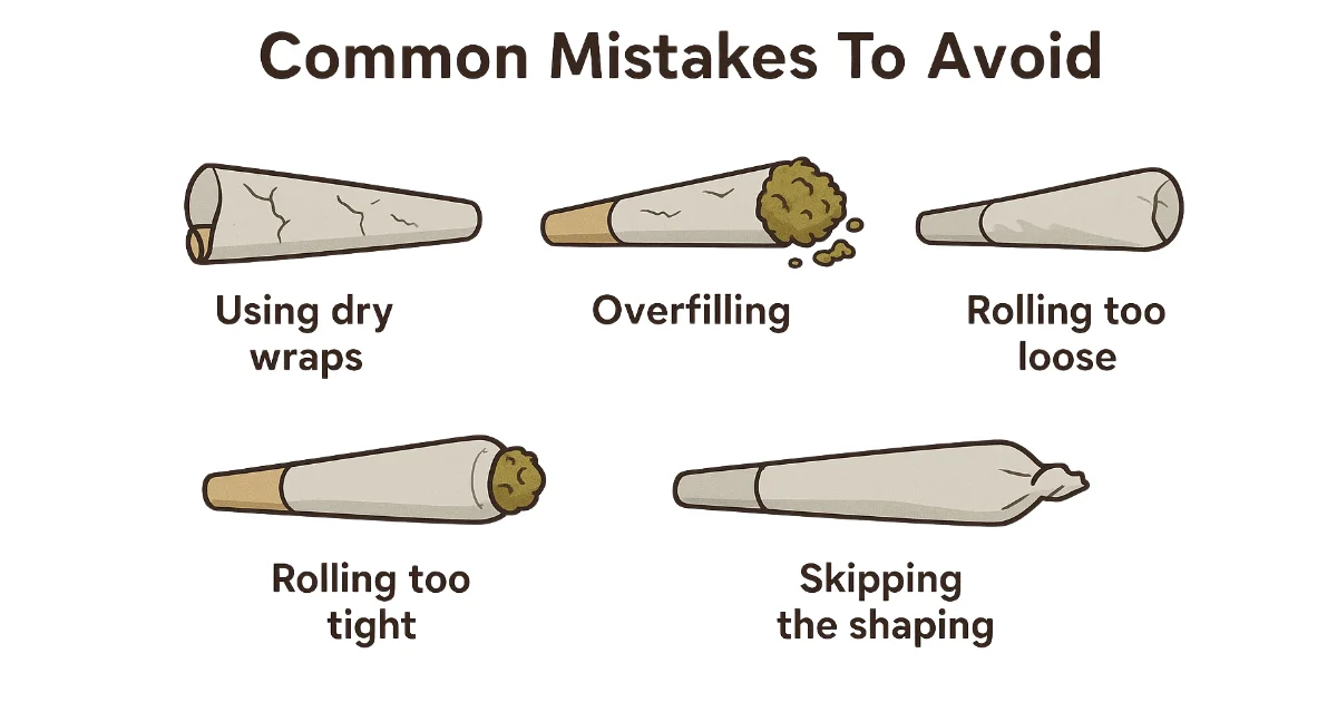 highlighting common mistakes: dry-overloading, rolling too tight, and shipping too heavy.