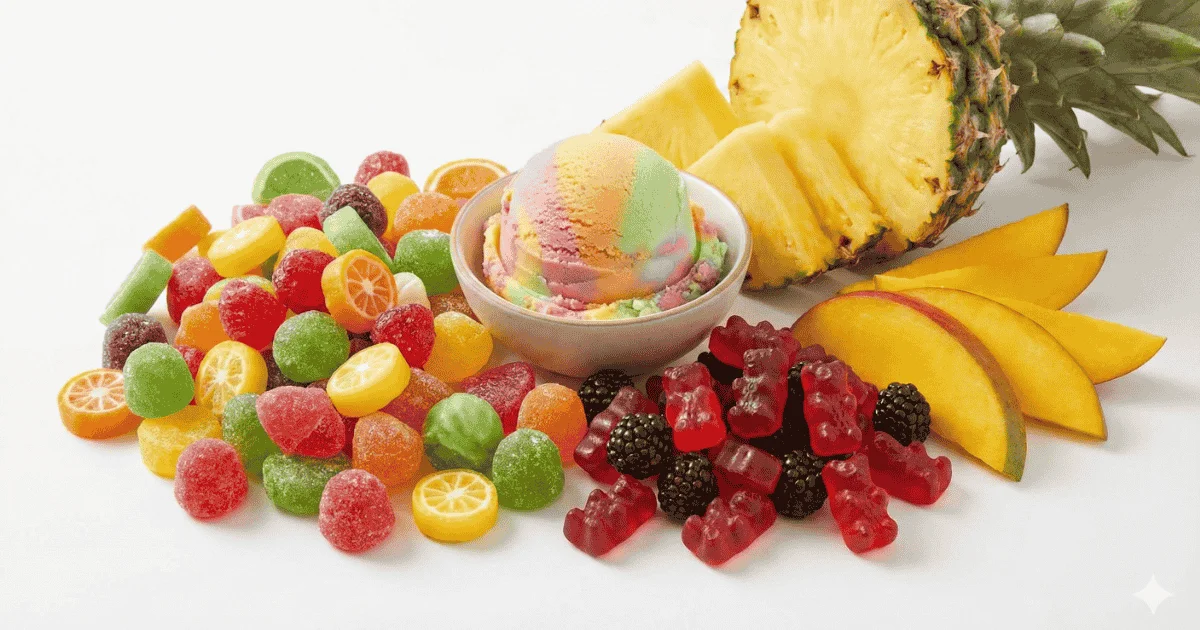 Visual representation of rainbow runtz sweet flavor profile.